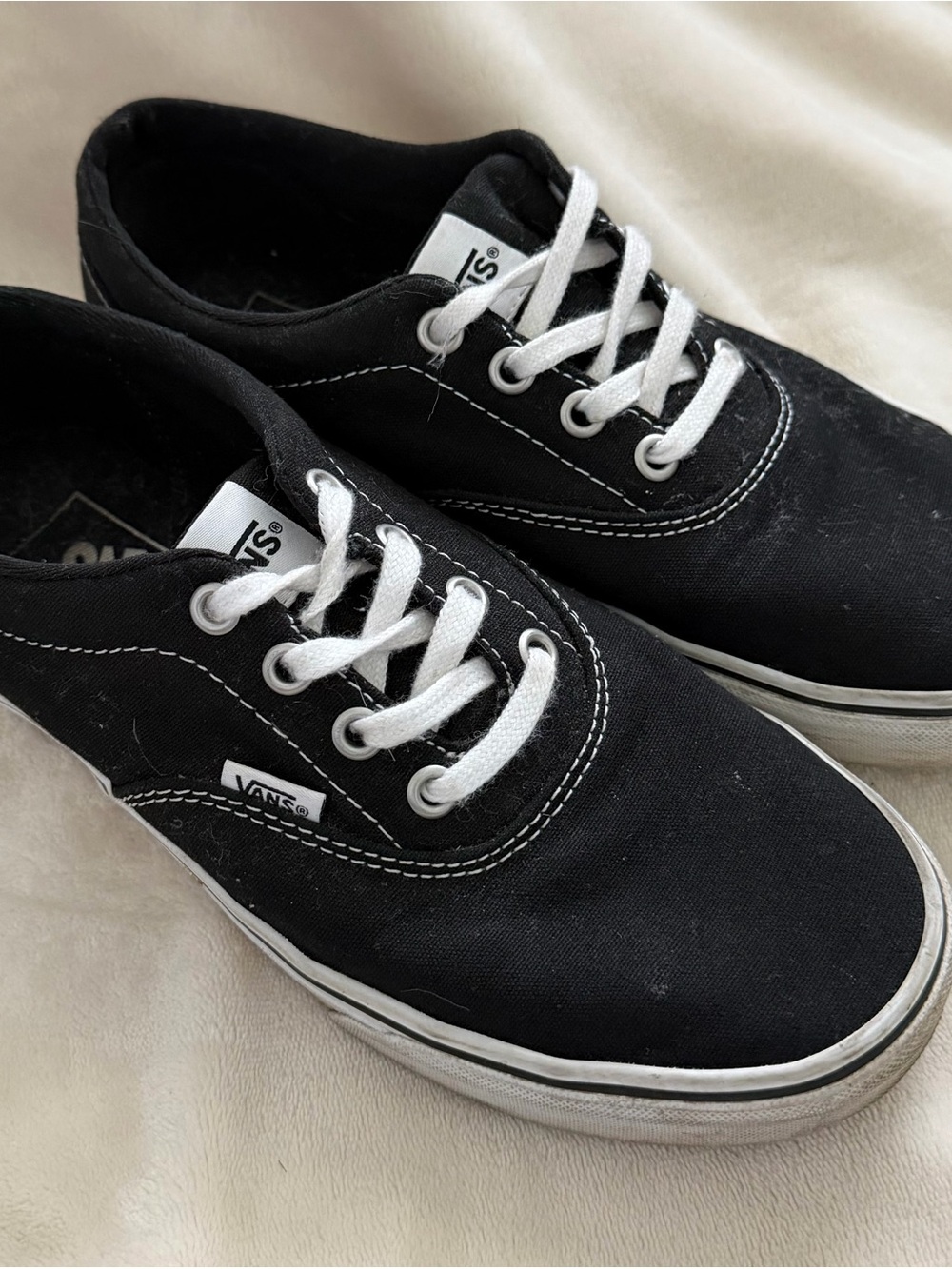 Vans Black Canvas Low Top Sneakers with White Laces